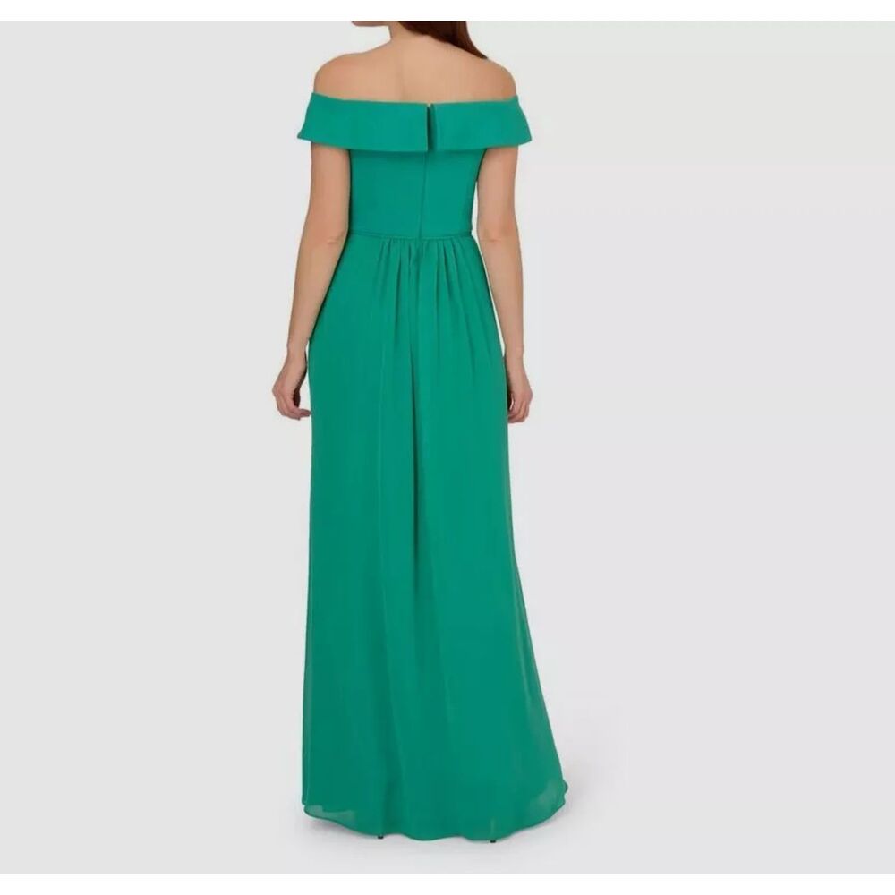 Adrianna Papell Off The Shoulder Maxi Dress Womens 4 Kelly Green Bridesmaid Long - Picture 8 of 9